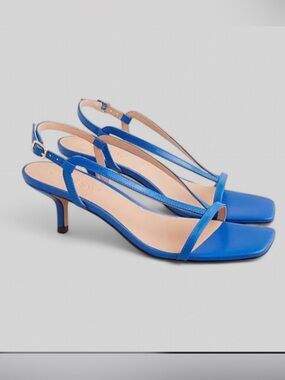 J. Crew Krista Slingback Kitten Heel Leather Sandals Blue 8-New